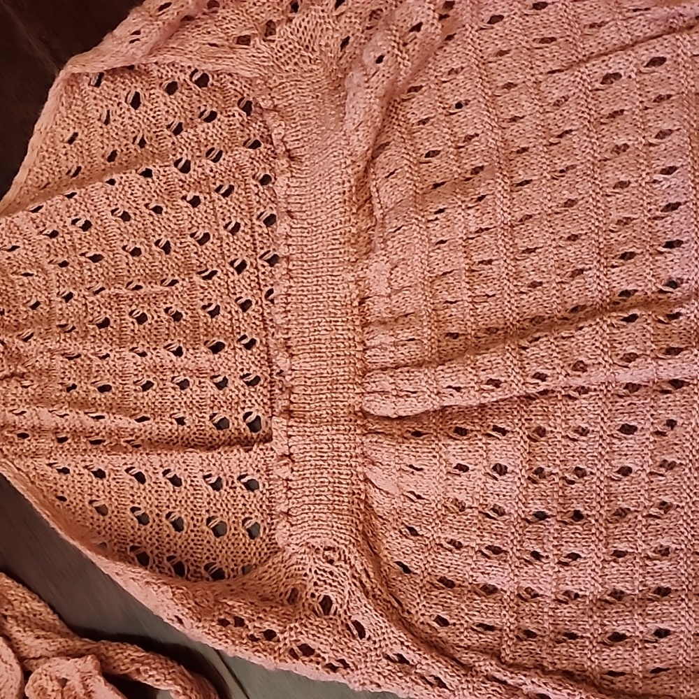 Crochet Center Ring Halter Coverup Dress, Sepia. Large - Picture 8 of 13